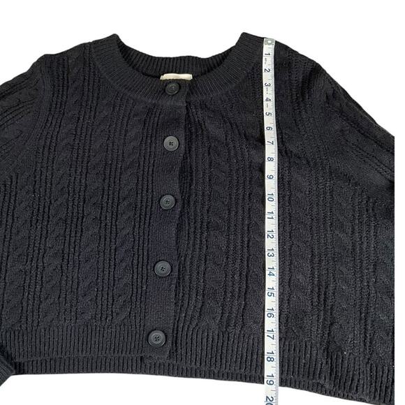OPEN EDIT Black Cropped Cardigan Cable Knit XL Crew Neck Long Sleeve Button Up - Picture 9 of 10